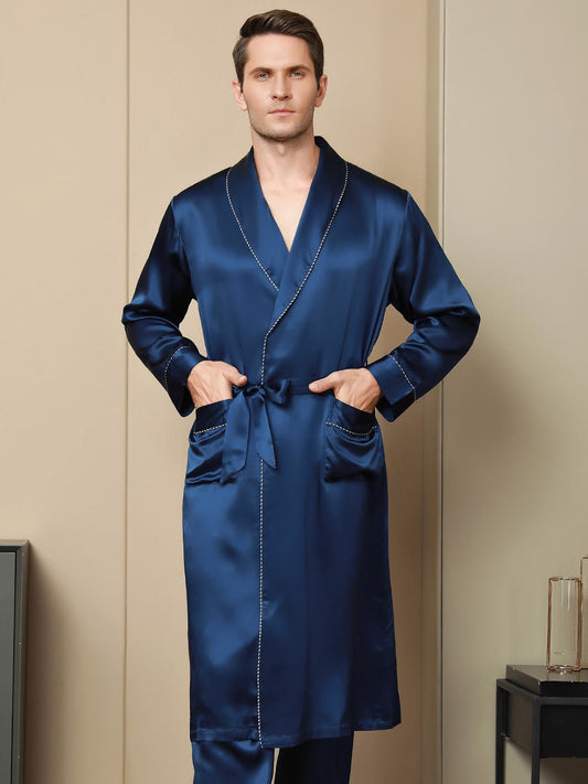 Badjas van pure zijde met contrastband (zonder broek)