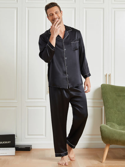 Ensemble Pyjama à Manches Longues à Revers pour Homme en Soie