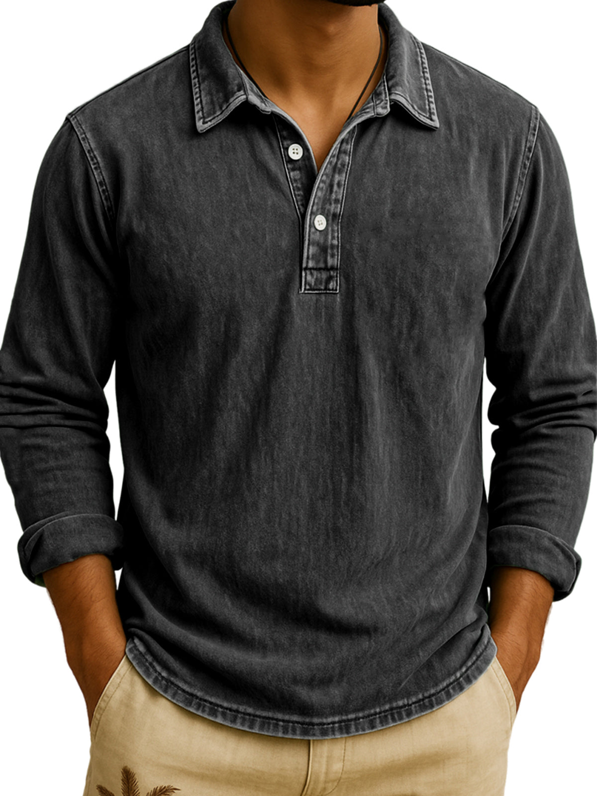 DANIEL PORTLAND™ – Langarm-Poloshirt im Vintage-Waschlook