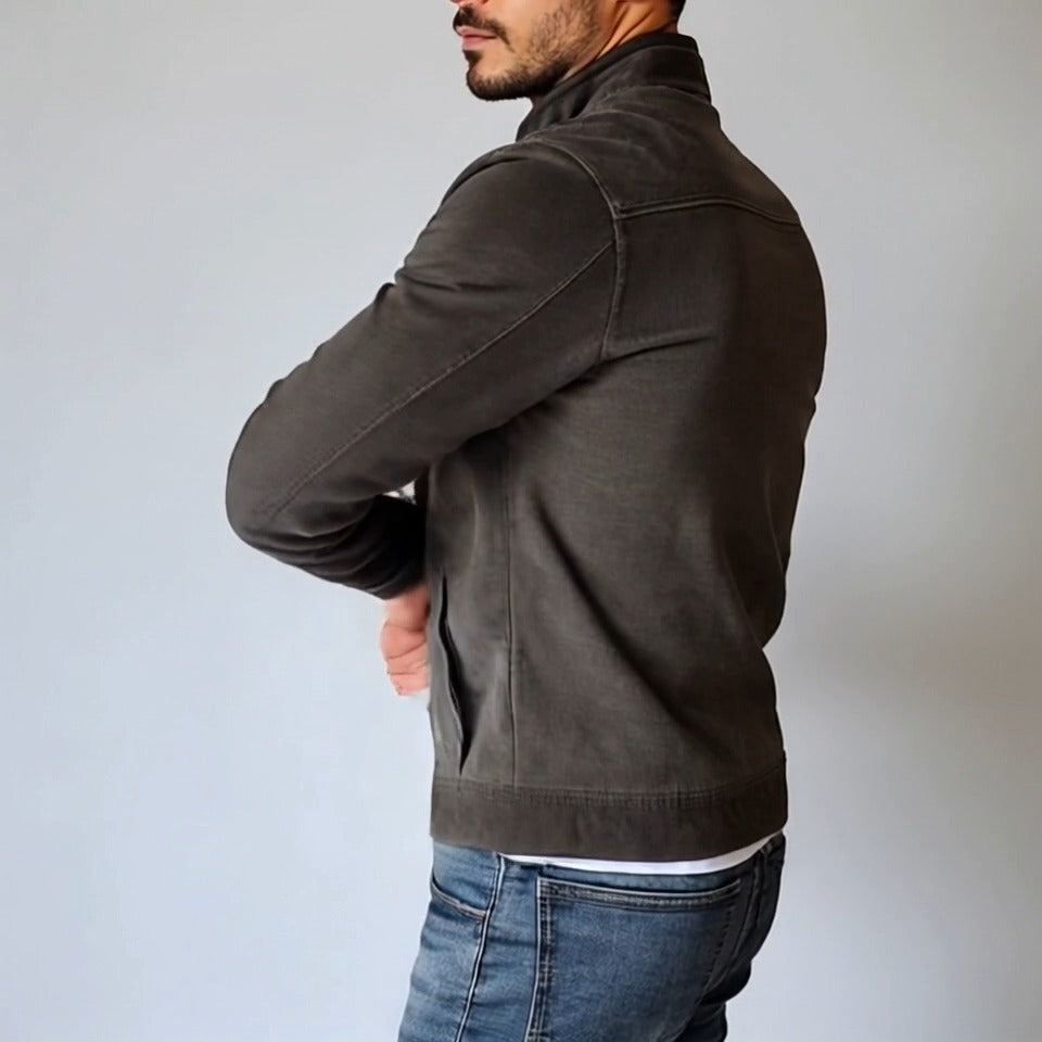 Herren Vintage Wildlederjacke mit Stehkragen und einreihigem Verschluss