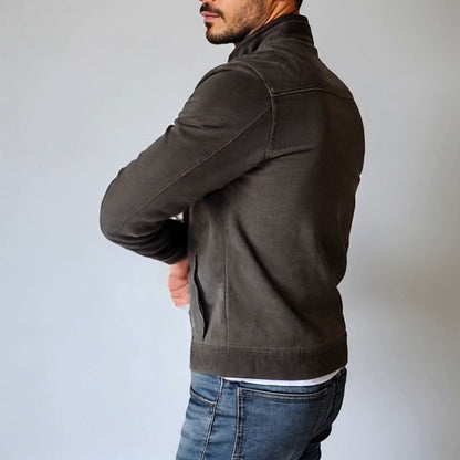 Herren Vintage Wildlederjacke mit Stehkragen und einreihigem Verschluss