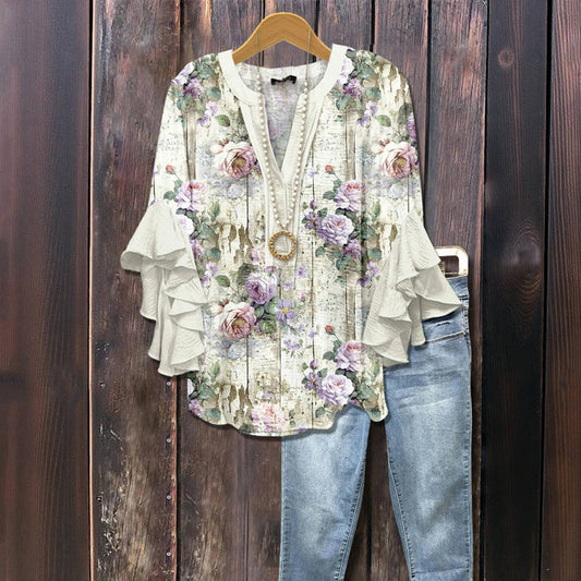 Blouse Décontractée À Imprimé Floral