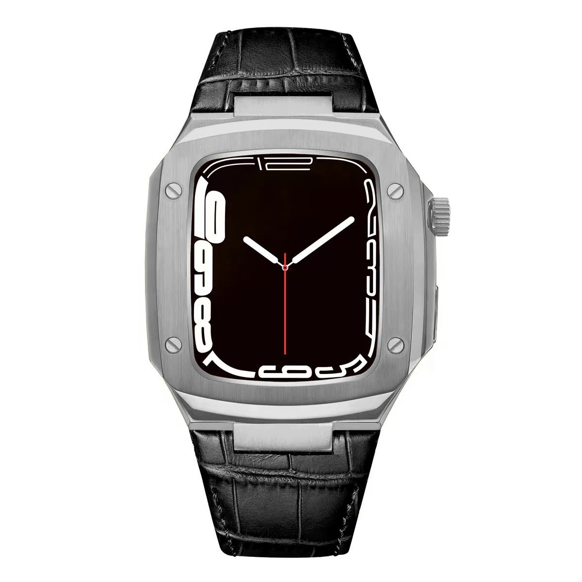 Luxuriöses Metallgehäuse mit Lederarmband für Apple Watch Serie 40/41/44/45 mm
