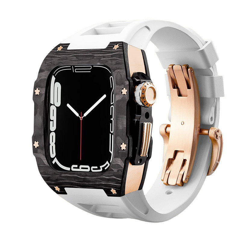 Koolstofvezel en titanium behuizing met fluorrubberen band voor Apple Watch 44/45 mm