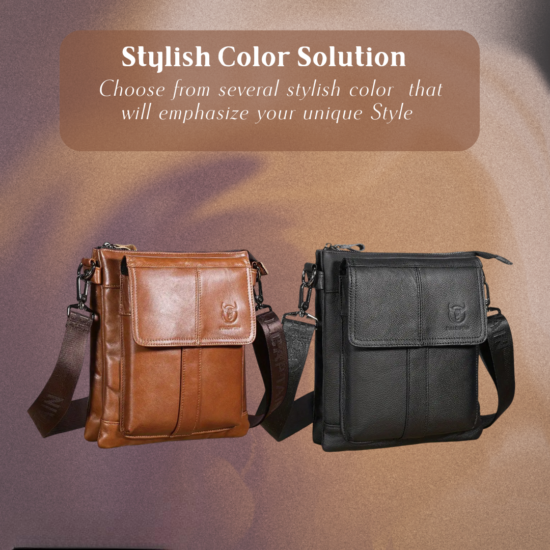 Nathan – Slim leren schoudertas met flapzakken-design