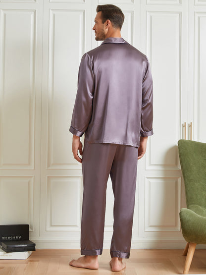Luxe zijden pyjamaset voor heren met revers, 2-delig