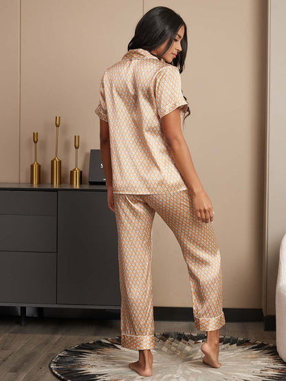 Femme Pyjamas Pure Soie Géométrique Manches courtes