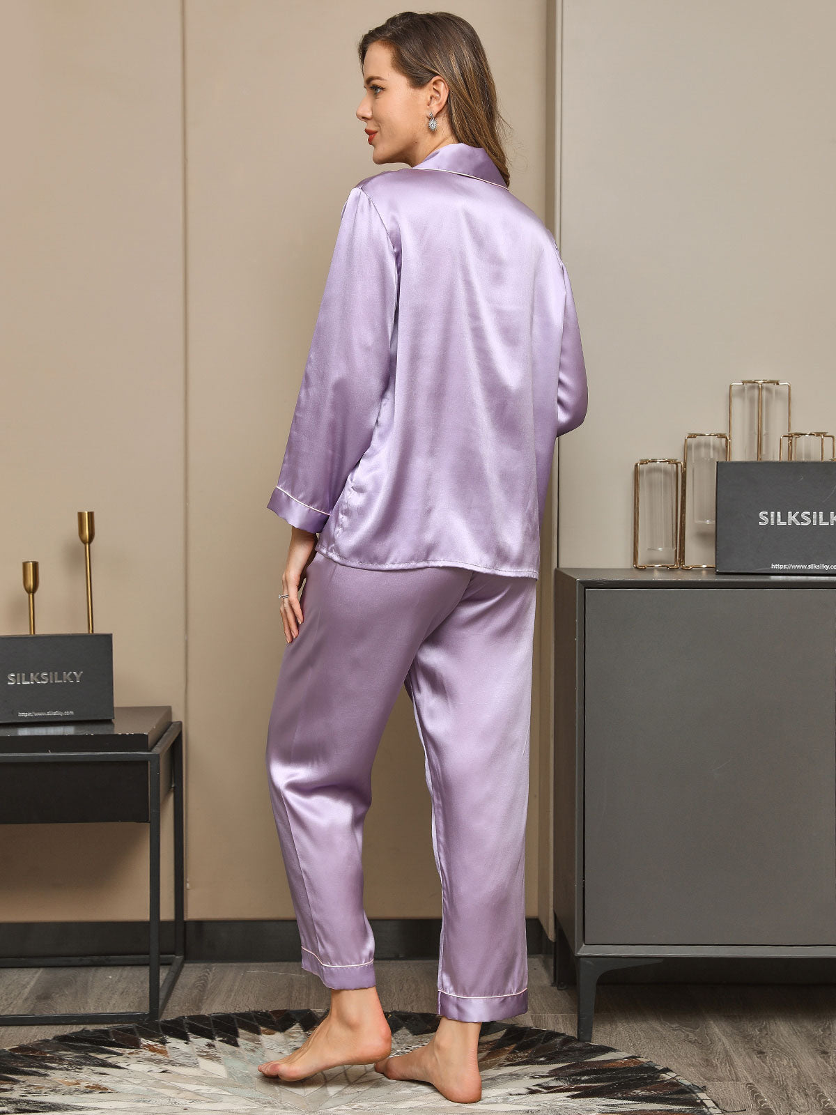Klassieke Pyjama van Pure Zijde met Biesrand, 2-Delig