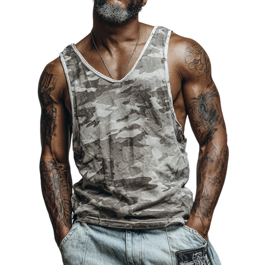 Men's Casual Camouflage Print V-Neck Tank Tops MTA1928F2X