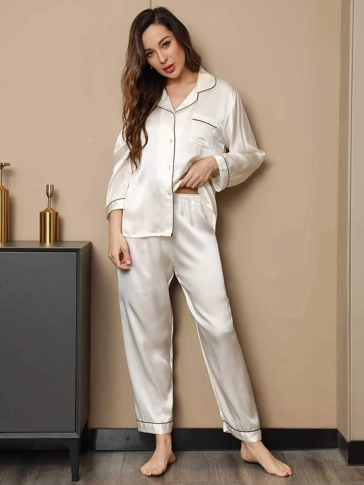 Klassieke Pyjama van Pure Zijde met Biesrand, 2-delig