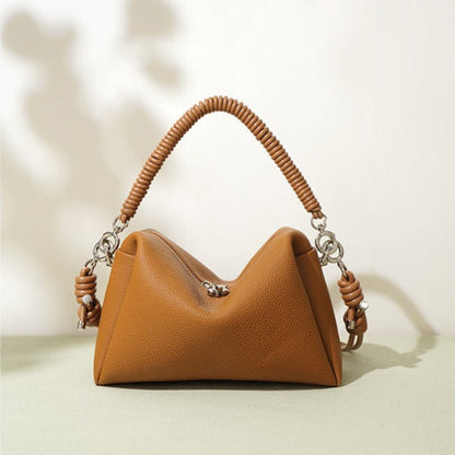 Dames schoudertas van echt leer met gevlochten handvat modern design - Mireya