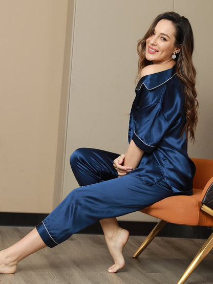 Ensemble de Pyjama en Pure Soie avec Passepoil 2Pcs