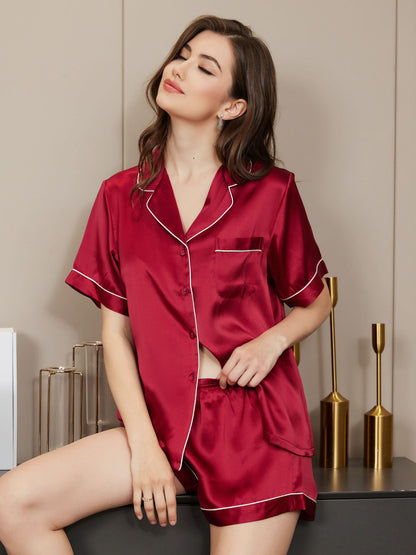 Pyjama À Manches Courtes En Soie De Mûrier 100% Pour Femmes