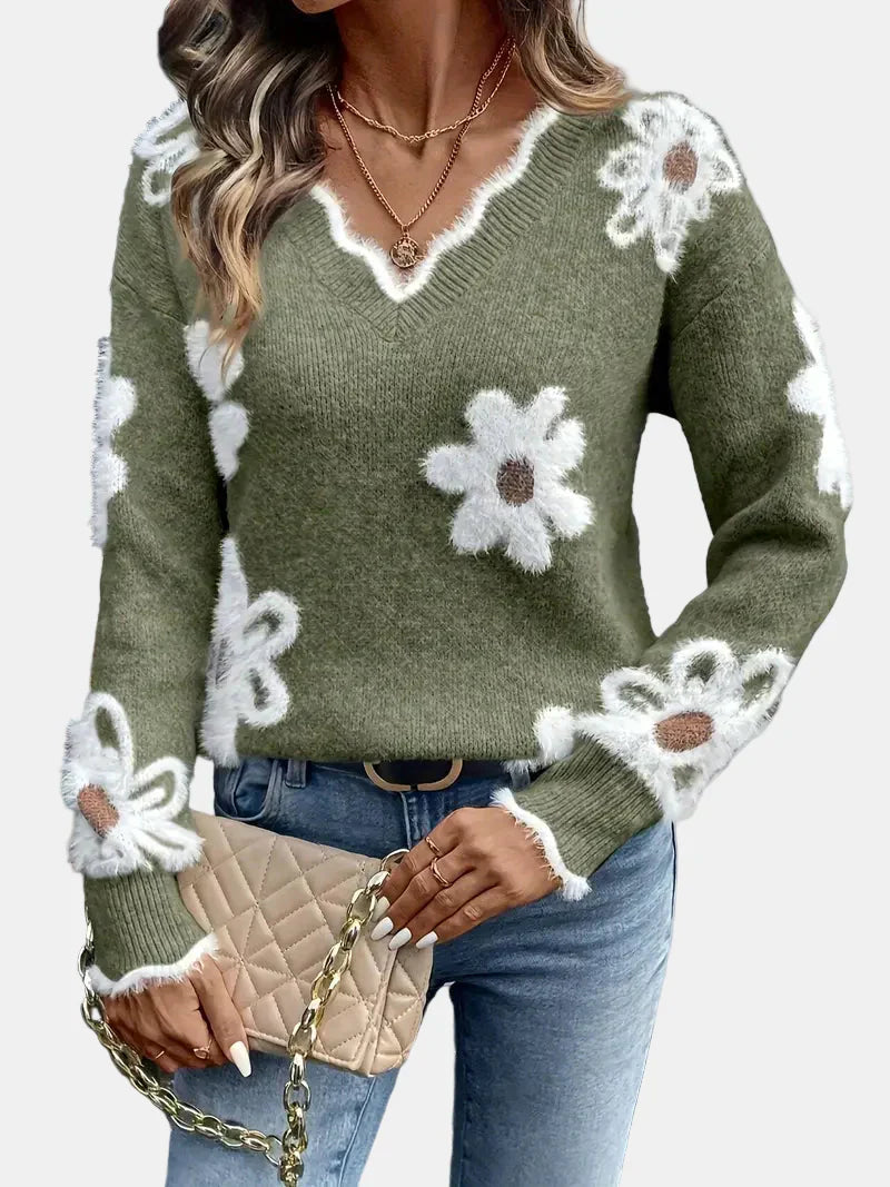 Elara™ | V-hals pullover met bloemenprint