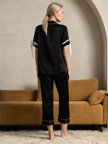 Pure Soie Courtes Manches Pantalon Pyjama Set