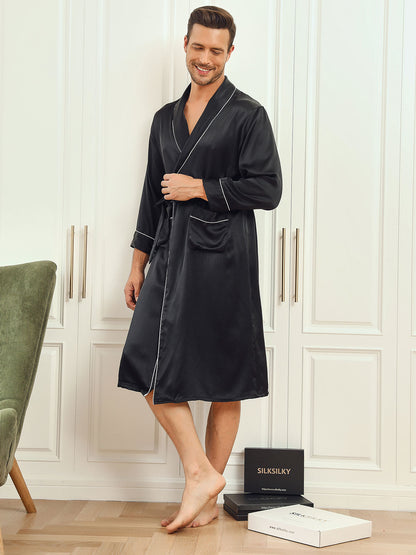 Peignoir Ceinturée à Col Revers En Pure Soie (Sans Pantalon)