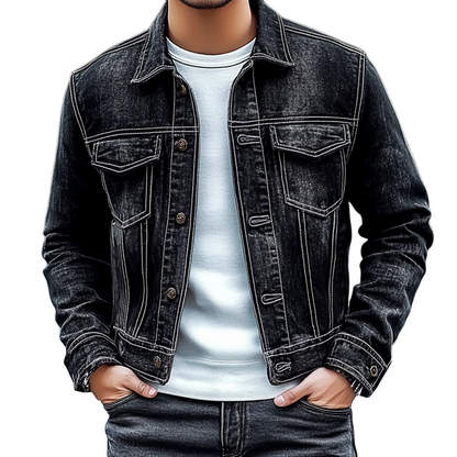 Herren Vintage Jeansjacke mit Waschung, Used-Effekten und Reverskragen