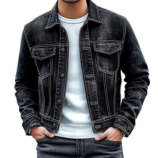 Herren Vintage Jeansjacke mit Waschung, Used-Effekten und Reverskragen
