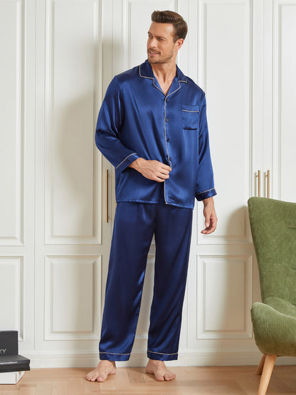 Ensemble Pyjama à Manches Longues à Revers pour Homme en Soie