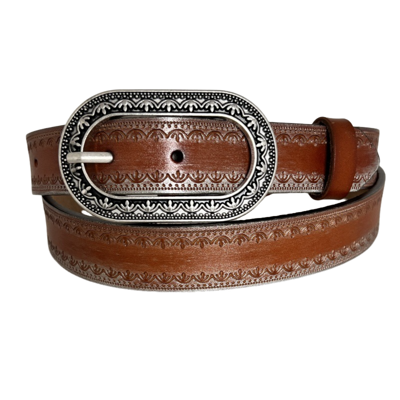 Herren Vintage Used-Optik Graviert Geprägter Echtledergürtel 44748904U