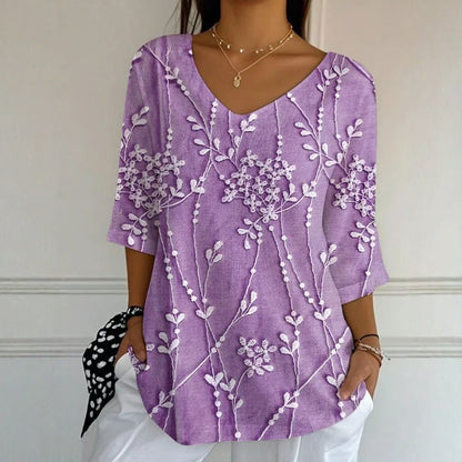 Casual blouse met bladerprint