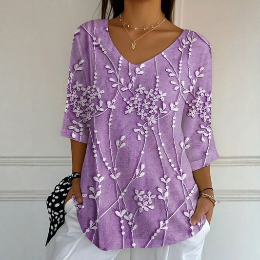 Blouse Décontractée À Imprimé Feuilles