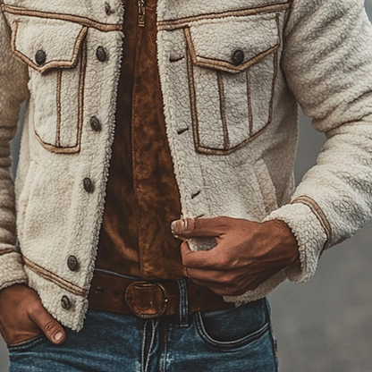 Herrenjacke aus warmem Polar-Fleece mit Reverskragen und einreihigem Knopfverschluss