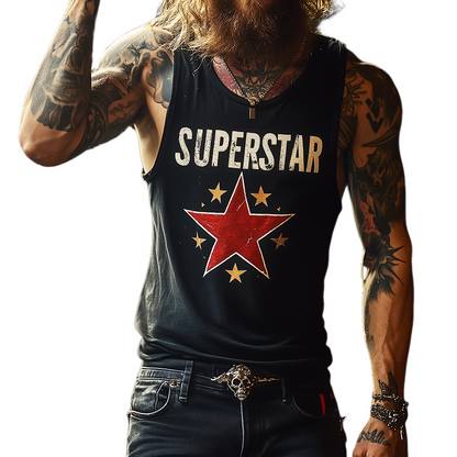Herren Retro „SUPERSTAR“ Print Lässiges Rundhals-Tanktop 06739045TO