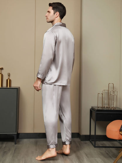 Herren-Seidenpyjama mit Reverskragen, lange Ausführung