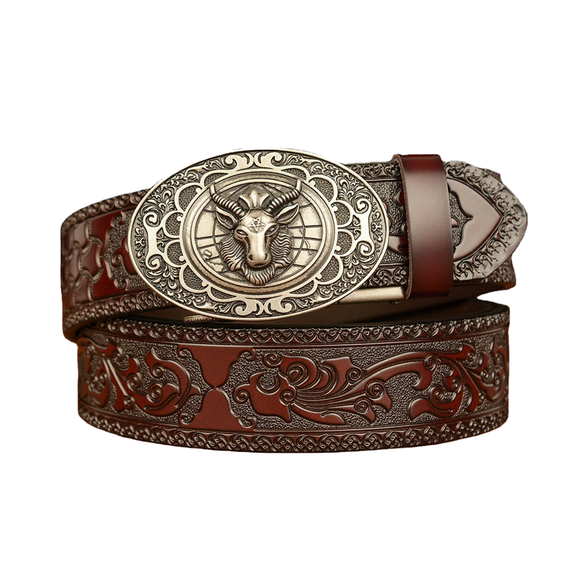 Herren Vintage Rindsleder Personalisierter Geprägter Automatik-Schnallengürtel MTA0967F5U