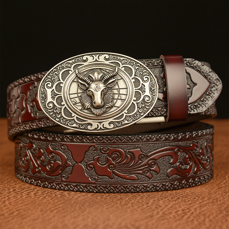 Herren Vintage Rindsleder Personalisierter Geprägter Automatik-Schnallengürtel MTA0967F5U
