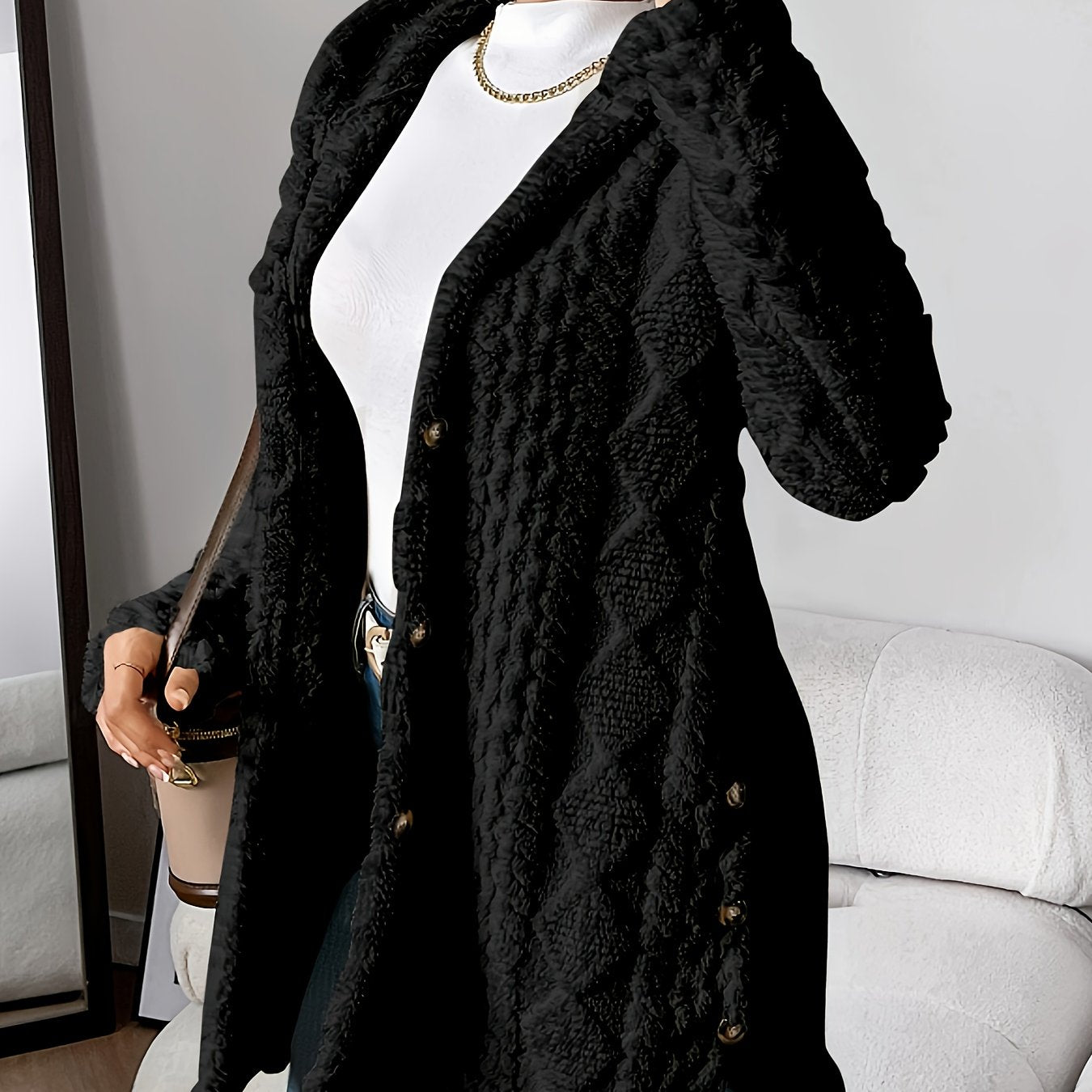 Paula™ - Flauschige Kapuzenstrickjacke mit Diamantmuster