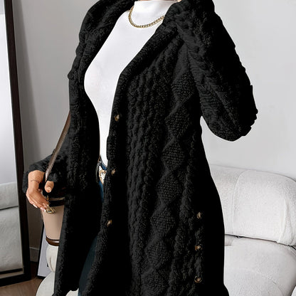Paula™ - Flauschige Kapuzenstrickjacke mit Diamantmuster