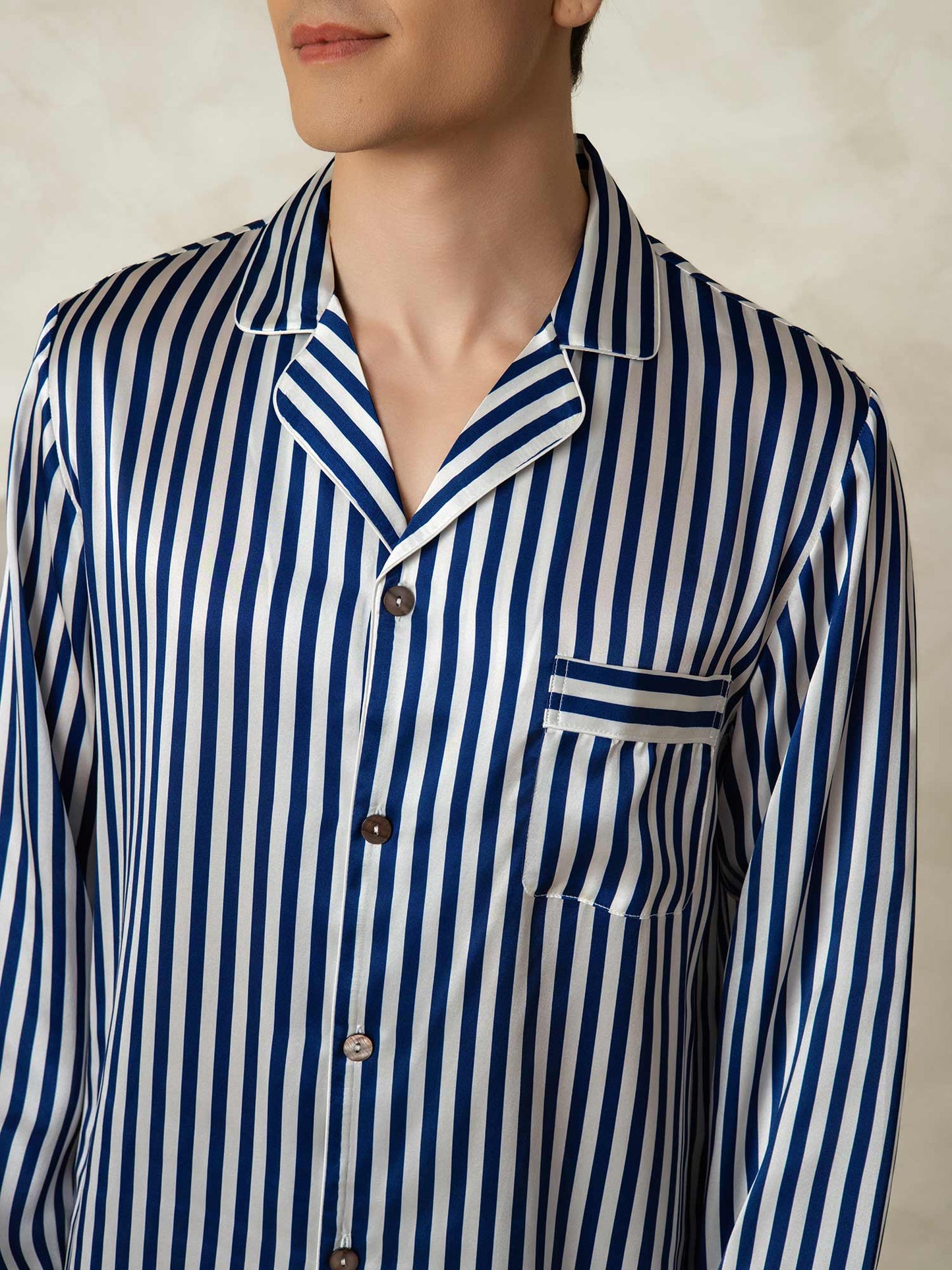 Ensemble Pyjama à Manches Longues à Revers pour Homme en Soie