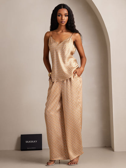 Zijden pyjamaset met camisole en wijde broek