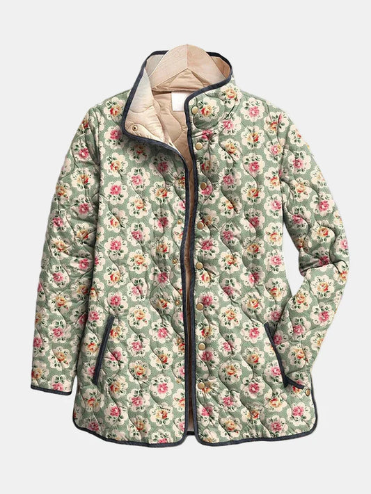 Aveline | Doorgestikte vintage jas met bloemenpatroon