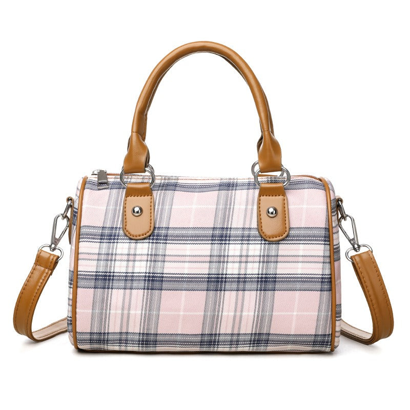 Dames schoudertas met tartanprint en contrasterende handvatten - Milena
