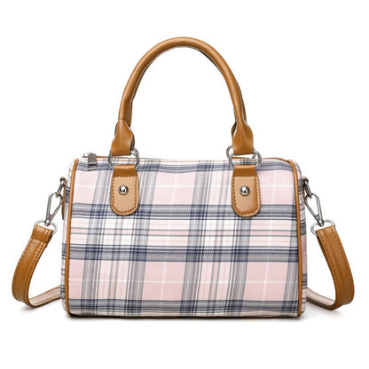 Dames schoudertas met tartanprint en contrasterende handvatten - Milena