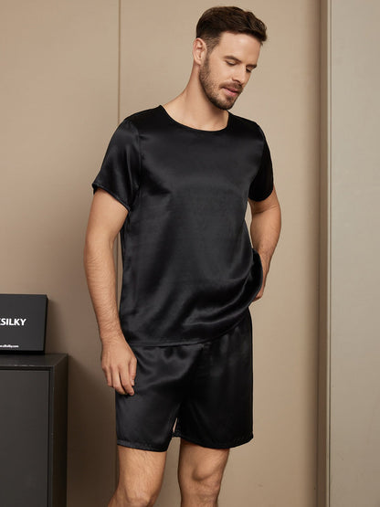 Casual pyjamaset voor heren, van pure zijde, met korte mouwen