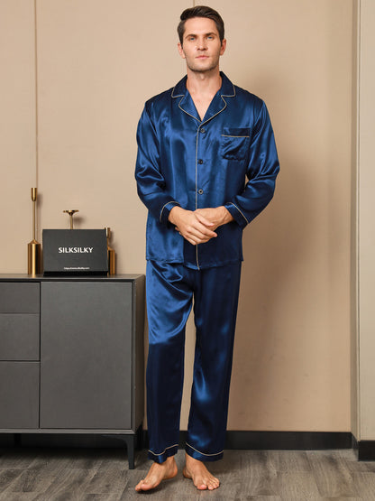 Luxe zijden pyjamaset voor heren met revers, 2-delig