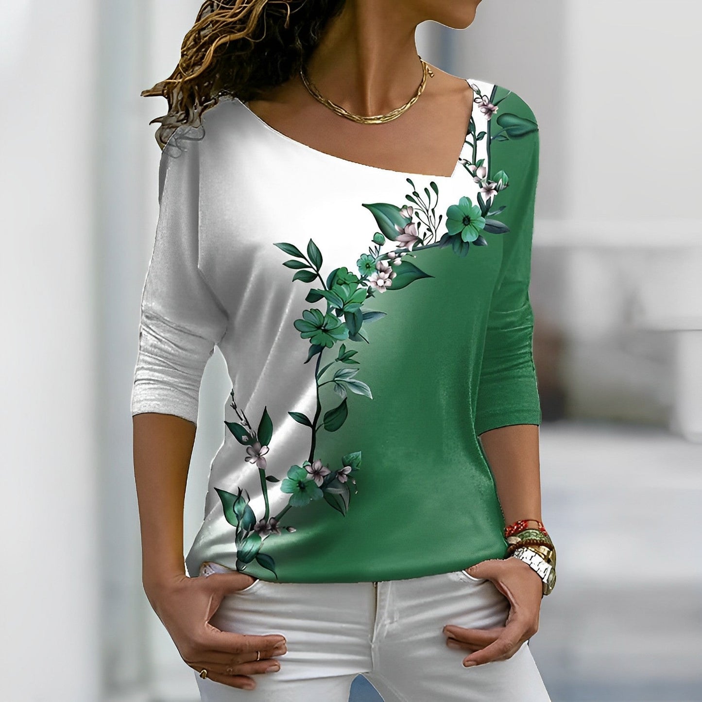 Bloemen Contrastkleur Kunst T-shirt