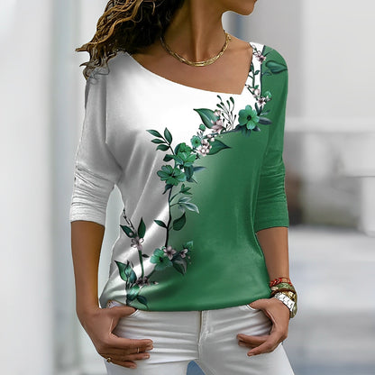 Bloemen Contrastkleur Kunst T-shirt