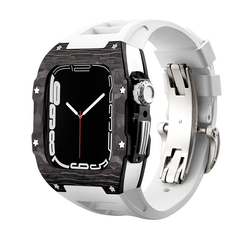 Koolstofvezel en titanium behuizing met fluorrubberen band voor Apple Watch 44/45 mm