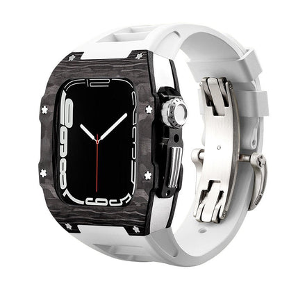 Koolstofvezel en titanium behuizing met fluorrubberen band voor Apple Watch 44/45 mm