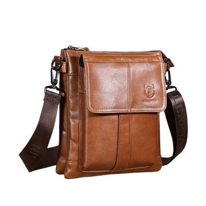 Nathan – Slim leren schoudertas met flapzakken-design
