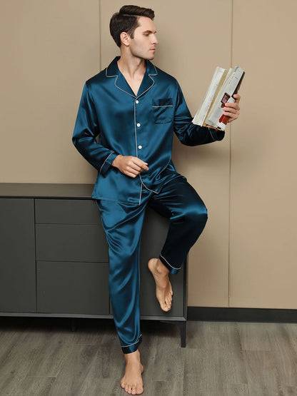 Ensemble Pyjama à Manches Longues à Revers pour Homme en Soie