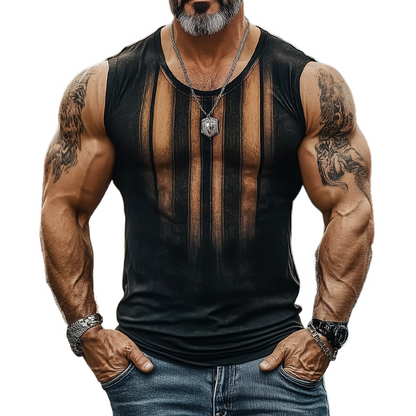Men's Vintage Stripe Print Crew Neck Tank Tops MTA2090F8X