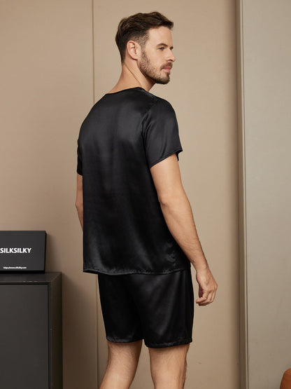 Casual pyjamaset voor heren, van pure zijde, met korte mouwen