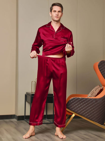 Luxe zijden pyjamaset voor heren met revers, 2-delig