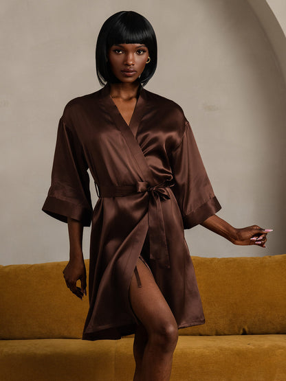 Kimono Peignoir Portefeuille Ceinturée en Pure Soie pour Femme